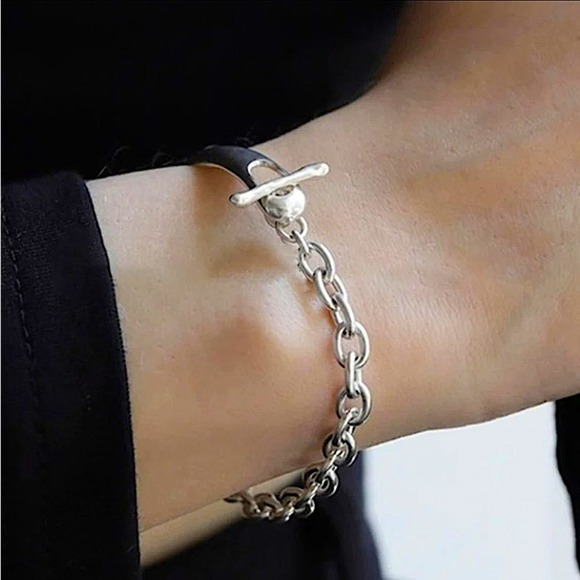 Sterling Silver Minimalist Chain Link Bangle Bracelet - Picture 8 of 8